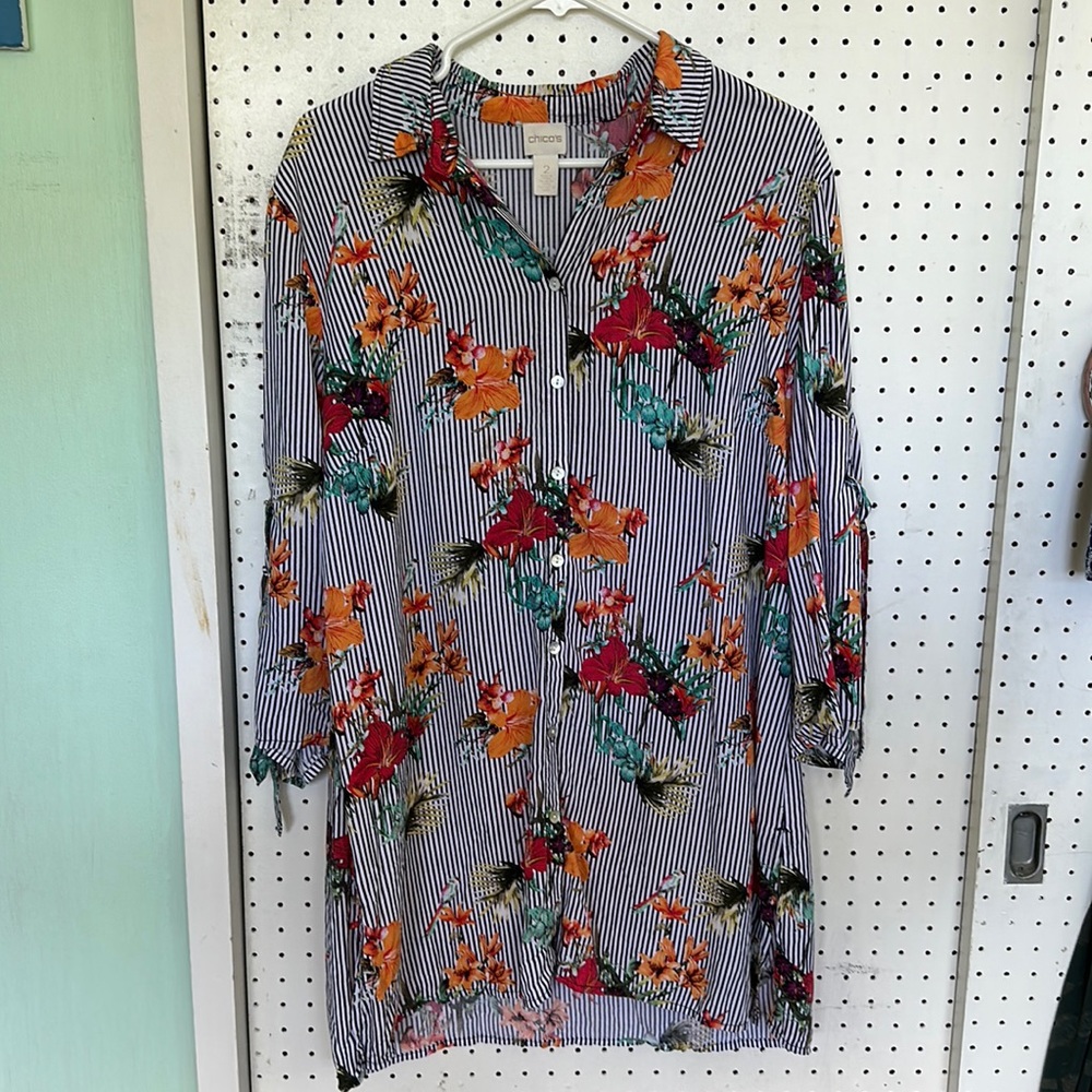 Chico’s Floral Striped Buttoned Shirt